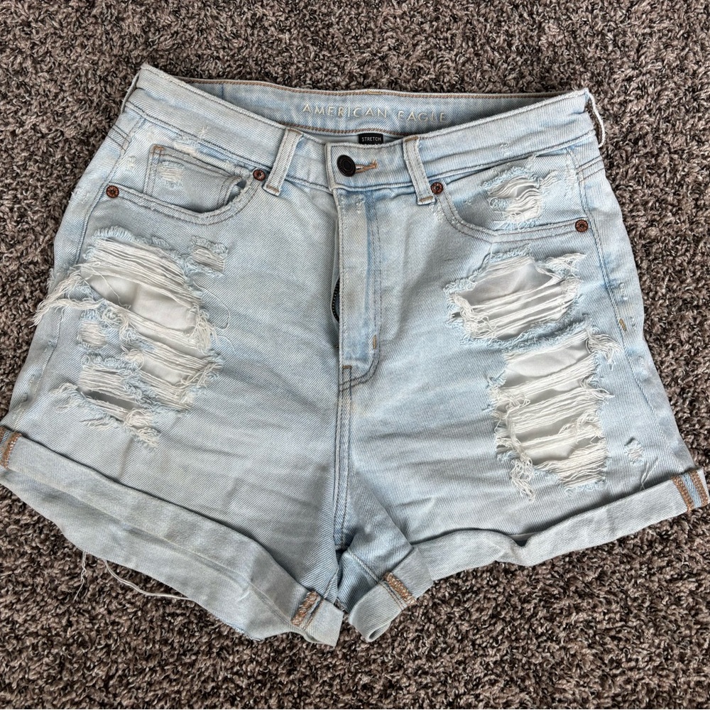 American Eagle Outfitters Blue Distressed Jean Shorts